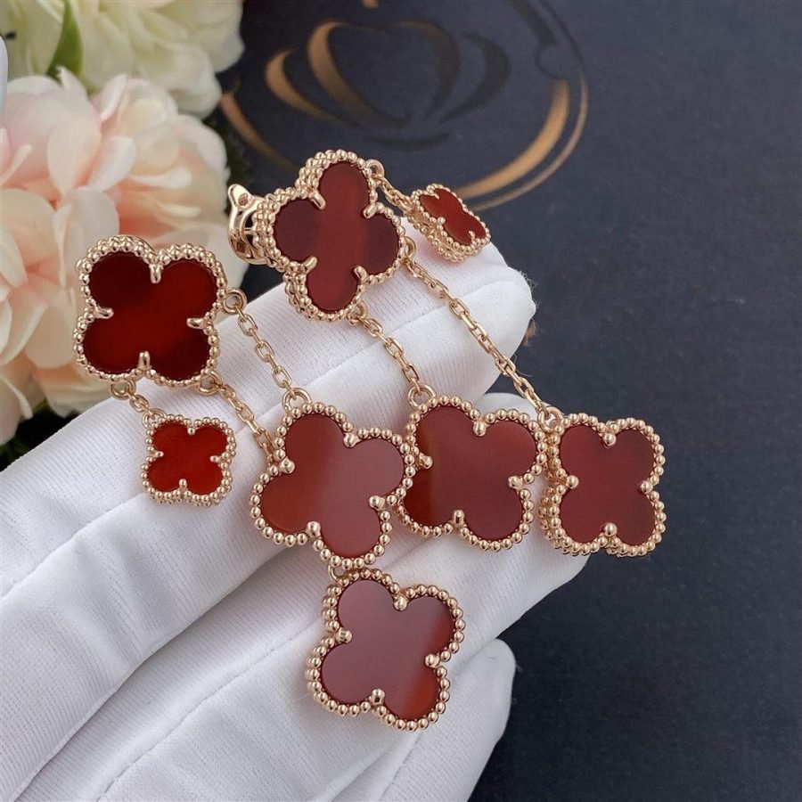 [Kincade Jewelrys]CLOVER EARRINGS CARNELIAN 4 MOTIFS PINK GOLD