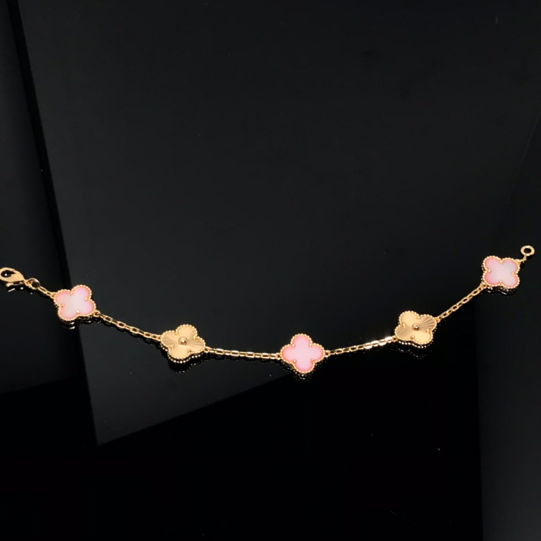 [Kincade Jewelrys]CLOVER BRACELET 5 MOTIF PINK AND PINK GOLD