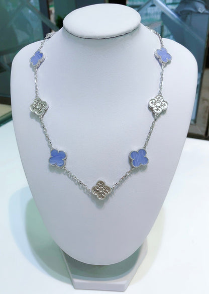 [Kincade Jewelrys]CLOVERS THE 10-MOTIFS CHALCEDONY DIAMONDS SILVER NECKLACE
