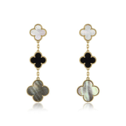 [Kincade Jewelrys]CLOVER EARRINGS GOLD ONYX MOP 3 MOTIF