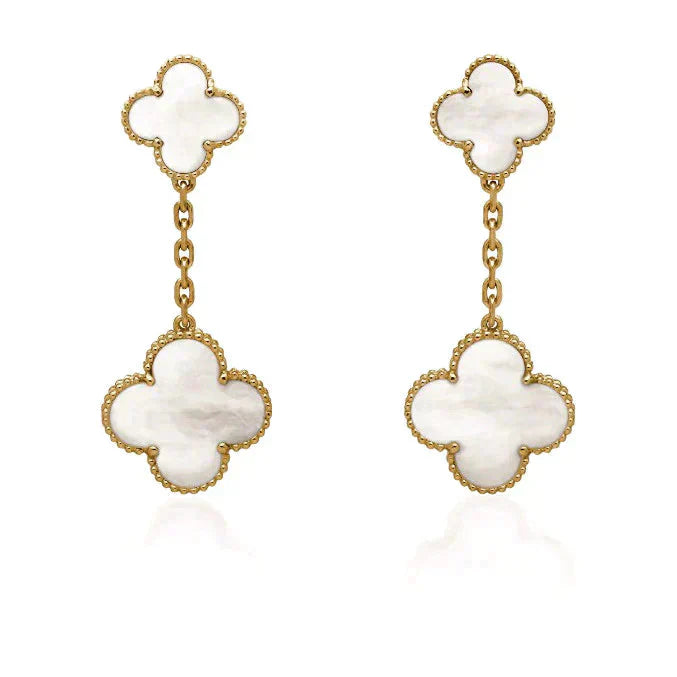 [Kincade Jewelrys]CLOVER 2 MOTIF WHITE MOP EARRINGS