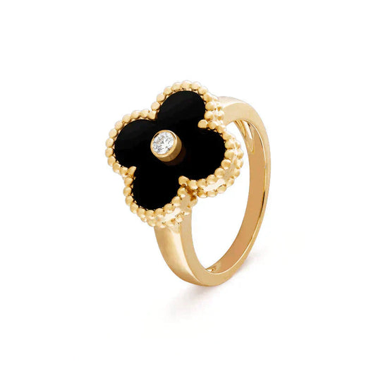 [Kincade Jewelrys]CLOVER ONYX RING GOLD DIAMOND