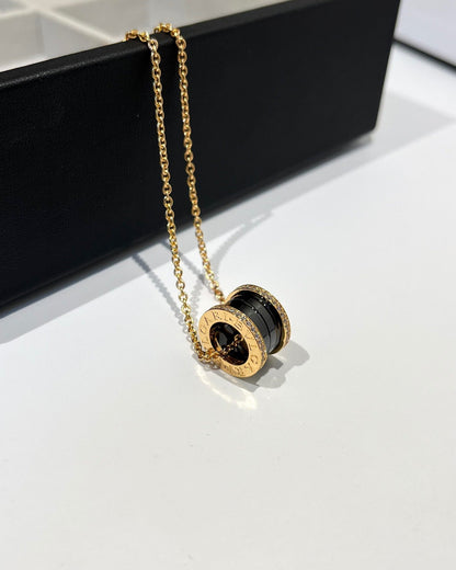 [Kincade Jewelrys]ZERO 1 BLACK CERAMIC DIAMOND PINK GOLD NECKLACE