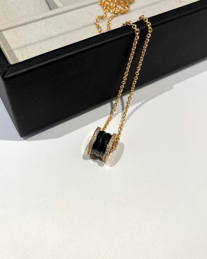 [Kincade Jewelrys]ZERO 1 BLACK CERAMIC DIAMOND PINK GOLD NECKLACE