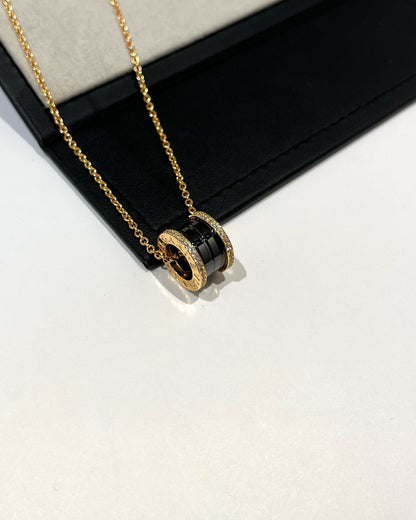 [Kincade Jewelrys]ZERO 1 BLACK CERAMIC DIAMOND PINK GOLD NECKLACE